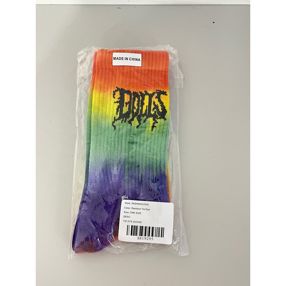 Dolls Kill Tie Dye Socks Womens OS Rainbow Graphic Logo Crew‎ DKSWAG22220